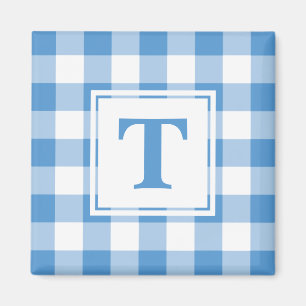 Aimant Motif Plaid bleu clair et blanc avec Monogramme