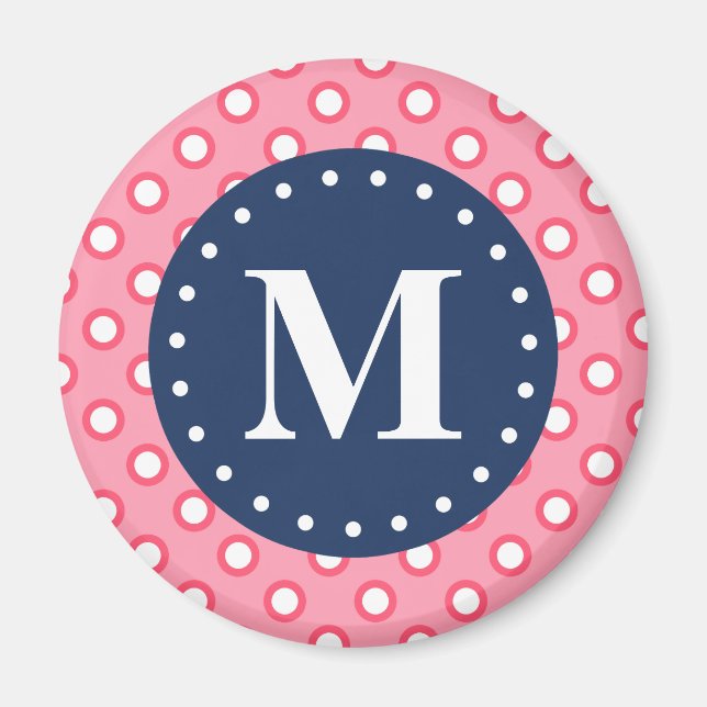 Aimant Motif Pois rose Monogramme bleu (Devant)