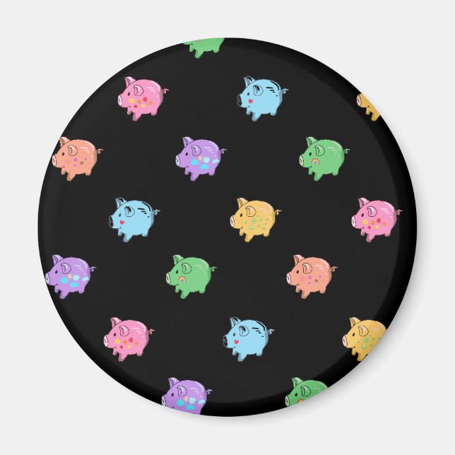 Aimant Motif Rainbow Pig en noir (Devant)