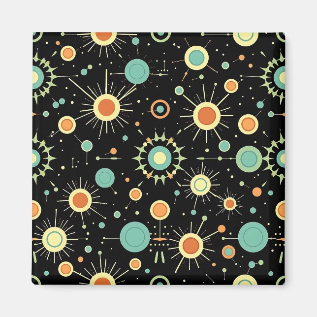 Aimant Motif Rétro Atomique en Étoile du Milieu du Siècle (Devant)