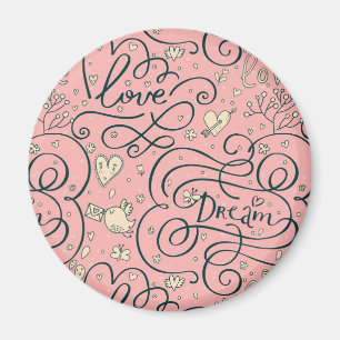 Aimant Motif romantique avec des coeurs et des oiseaux