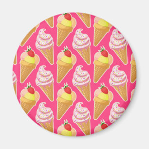 Aimant Motif rose Kawaii avec crème glacée aux fraises