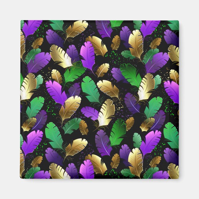 Aimant Motif sans couture avec des plumes de Mardi Gras (Devant)