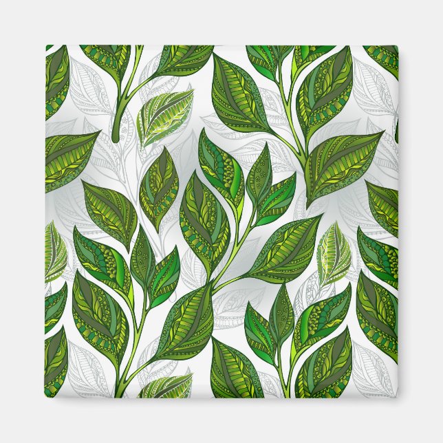 Aimant Motif sans couture avec Feuilles de thé vert (Devant)