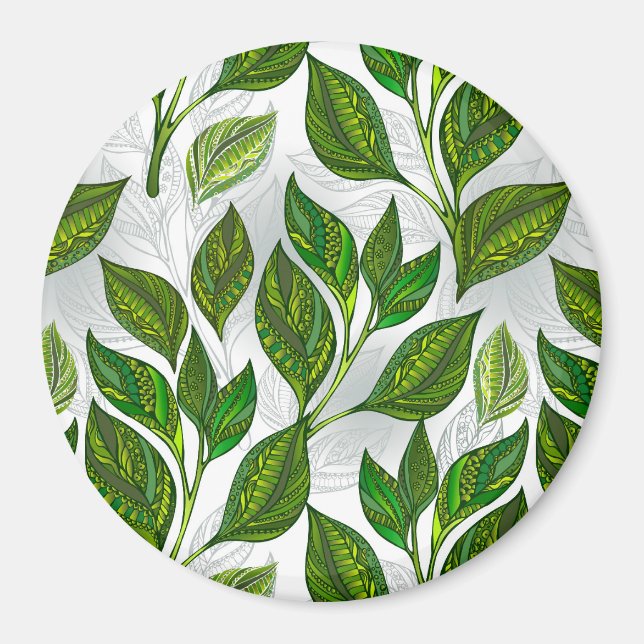 Aimant Motif sans couture avec Feuilles de thé vert (Devant)