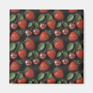Aimant Motif sans couture avec fraises et cerises