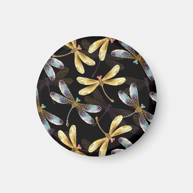 Aimant Motif sans couture avec libellules dorées (Devant)
