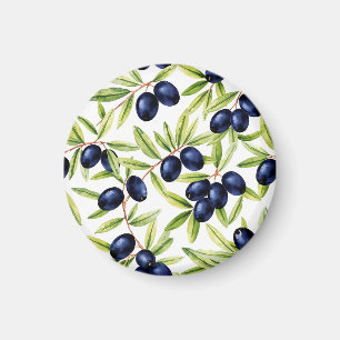 Aimant Motif sans couture d'olives noires à l'aquarelle é