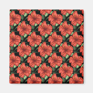 Aimant Motif sans couture Fleurs tropicales rouges feuill