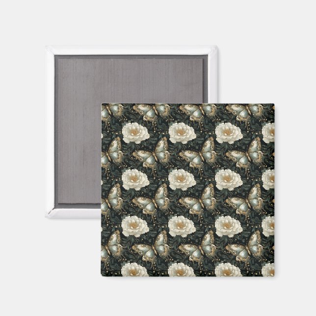 Aimant Motif sans couture luxueux de fleurs et de papillo (Recto/Verso)