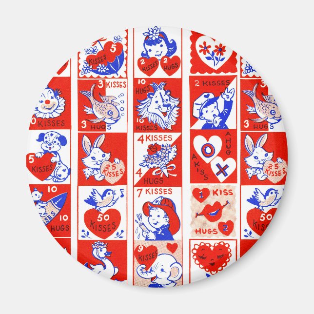 Aimant Motif timbre de la Saint-Valentin vintage des anné (Devant)