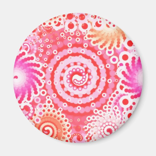 Aimant Motif tourbillon fractal, corail, rose et crème (Devant)