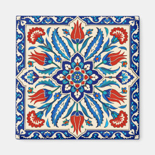 Aimant Motif Tulipe Bleu Rouge de Style Ottoman