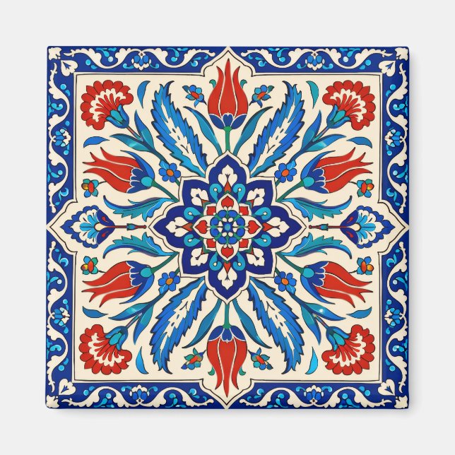 Aimant Motif Tulipe Bleu Rouge de Style Ottoman (Devant)