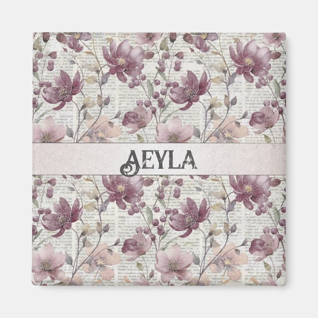 Aimant Motif vintage Floral Newspaper (Devant)