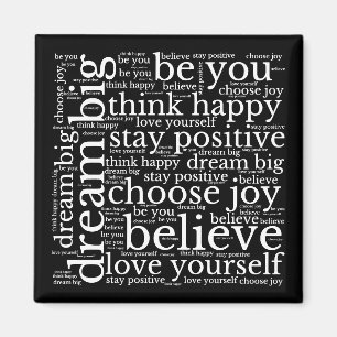 Aimant Motif WordArt Inspirationnel Texte blanc Noir