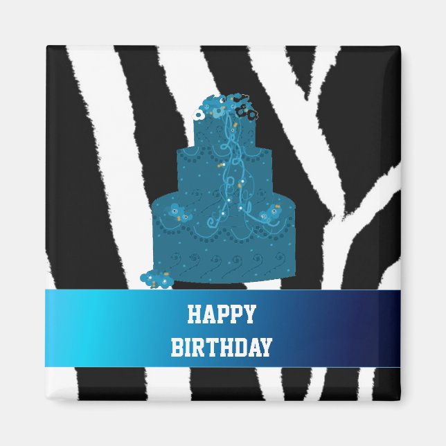 Aimant Motif zèbre avec gâteau d'anniversaire (Devant)