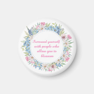 Aimant Motivationnel Rose Blanc Bleu Floral Wreath