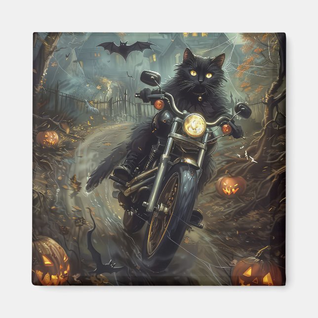 Aimant Moto à équitation Chat Noir Halloween effrayant (Devant)