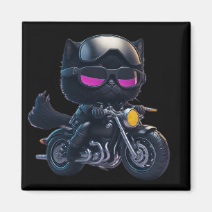Aimant Motorcycle d'équitation de chat noir mignon