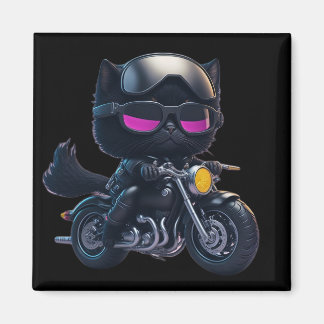 Aimant Motorcycle d'équitation de chat noir mignon