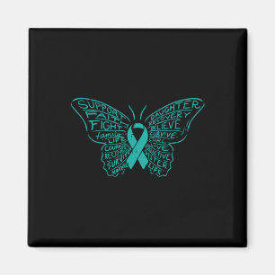 Aimant Mots Papillon Turquoise Ribbon Support Cancer de l