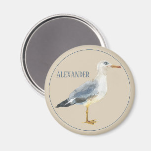 Aimant Mouette à l'aquarelle personnalisée de plage