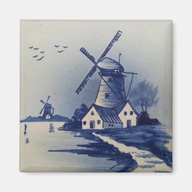 Aimant Moulin à vent bleu blanc Delft antique (Devant)