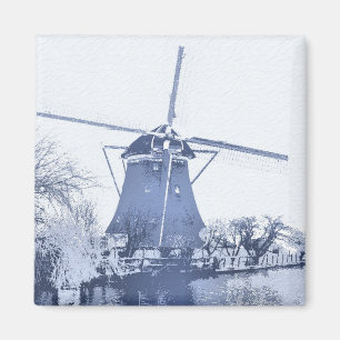 Aimant Moulin à vent bleu de Néerlandais de Delft