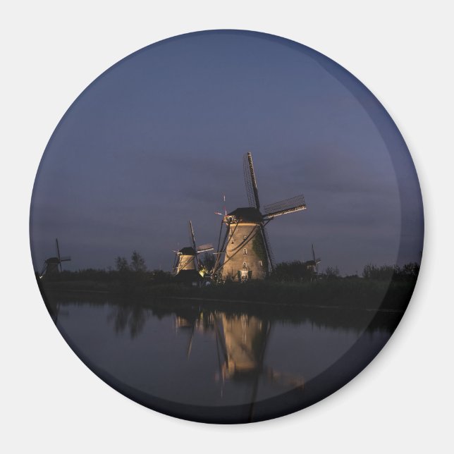 Aimant Moulin à vent éclairé à l'aimant rond Blue Hour (Devant)