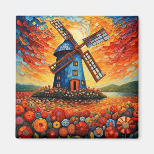 Aimant Moulin au coucher du soleil 3
