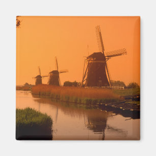 Aimant Moulins à vent au coucher du soleil, Leidschendam,