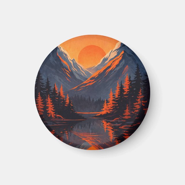 Aimant Mountain Sunset Reflection Fiery Orange Sky  (Devant)