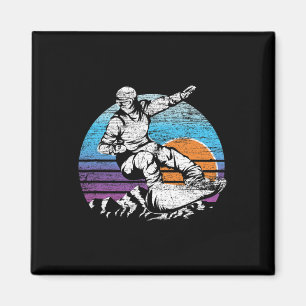 Aimant Mountain Sunset Snowboard Sports d'hiver Retro S