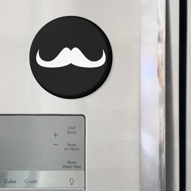 Aimant Moustache cool blanc Handlebar sur noir (In situ (réfrigérateur))