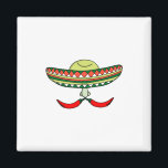 Aimant Moustache de poivrons mexicains<br><div class="desc">Aimez-vous la cuisine et la culture mexicaines ? Les poivrons font-ils partie de votre nourriture ? Ensuite, c'est un excellent produit pour vous ou comme un cadeau à des amis, famille et collègues. Dessin d'une personne portant un sombrero avec une moustache formée de poivrons.</div>