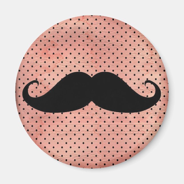 Aimant Moustache drôle sur mignon rose Polka Arrière - pl (Devant)