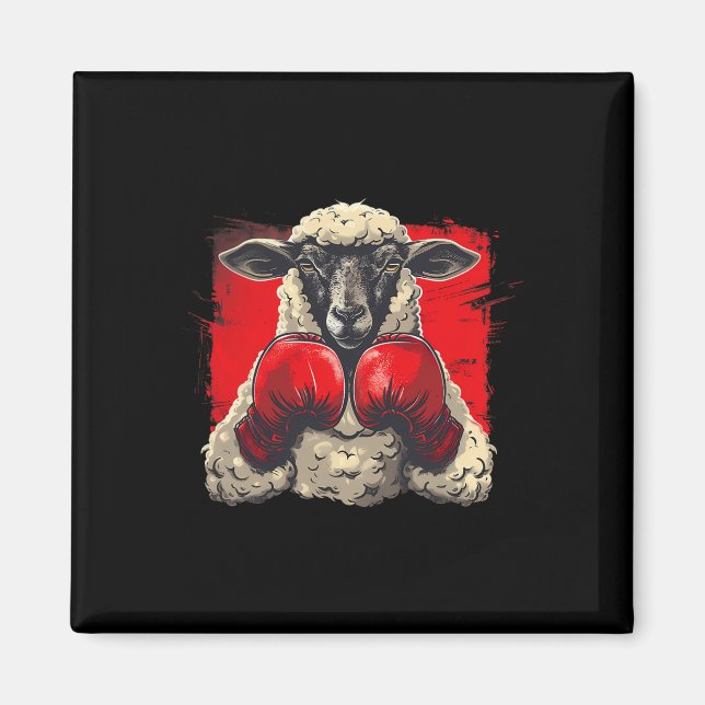 Aimant Mouton Boxeur Avec Gants De Boxe Kickboxing Drôle  (Devant)