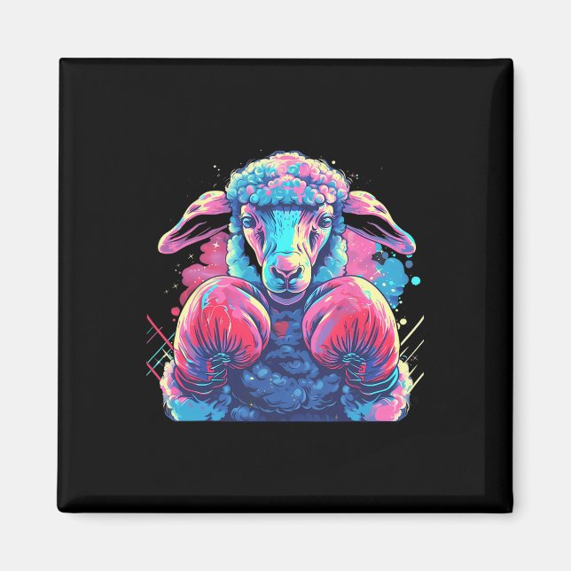 Aimant Mouton boxeur avec gants de boxe Kickboxing Drôle  (Devant)