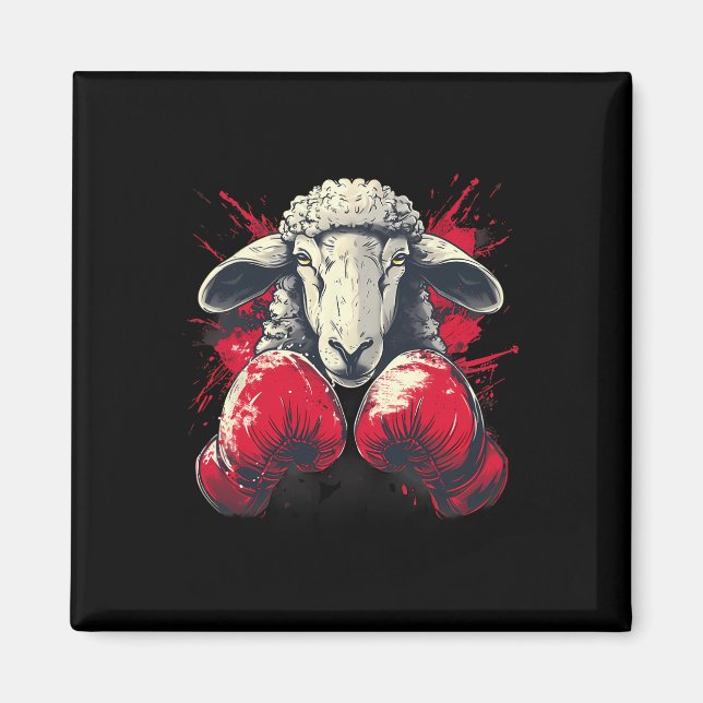Aimant Moutons de boxe avec gants de boxe Kickboxing Drôl (Devant)