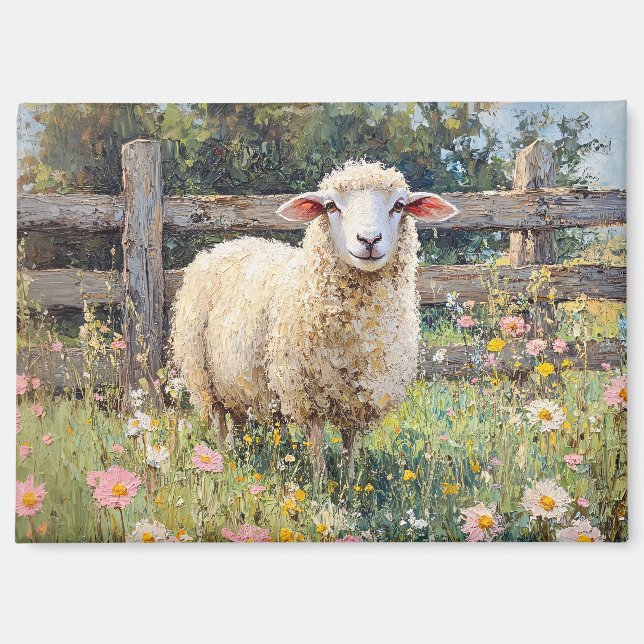 Aimant Moutons de printemps avec peinture Fleur sauvage (Recto)