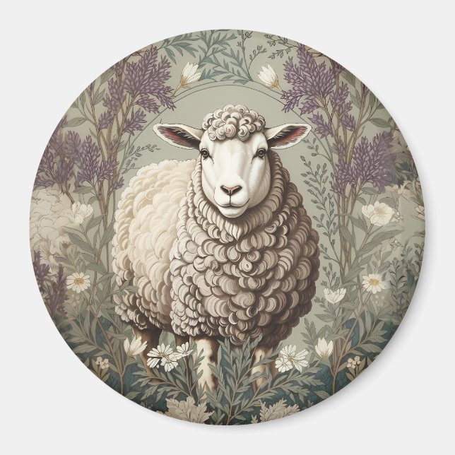 Aimant Moutons Élégants Fond de Fleur de Lavande (Devant)