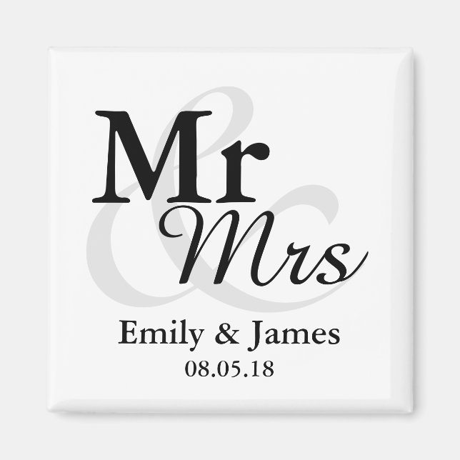 Aimant Mr&Mrs Simple Elegant Typographie Mariage Faveur (Devant)