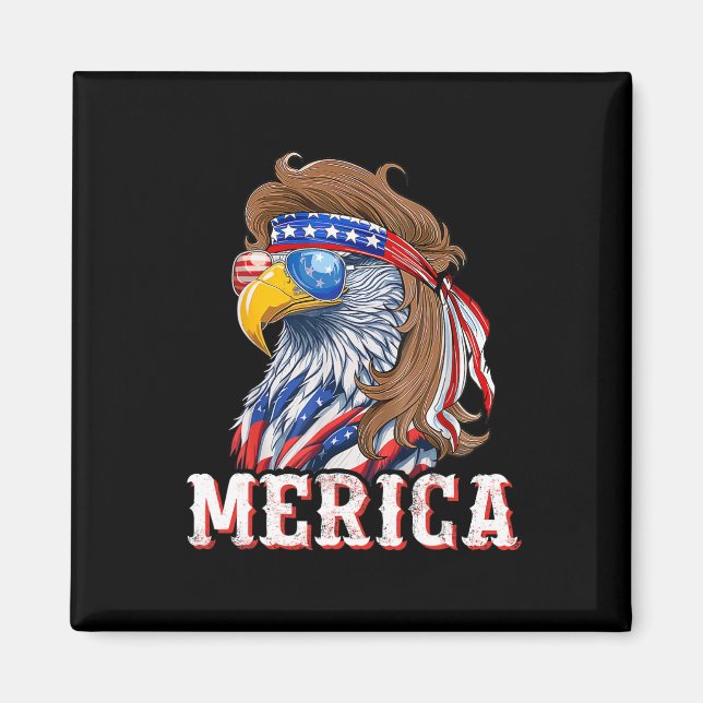Aimant Mullet de Funny Eagle 4 juillet Drapeau américain  (Devant)