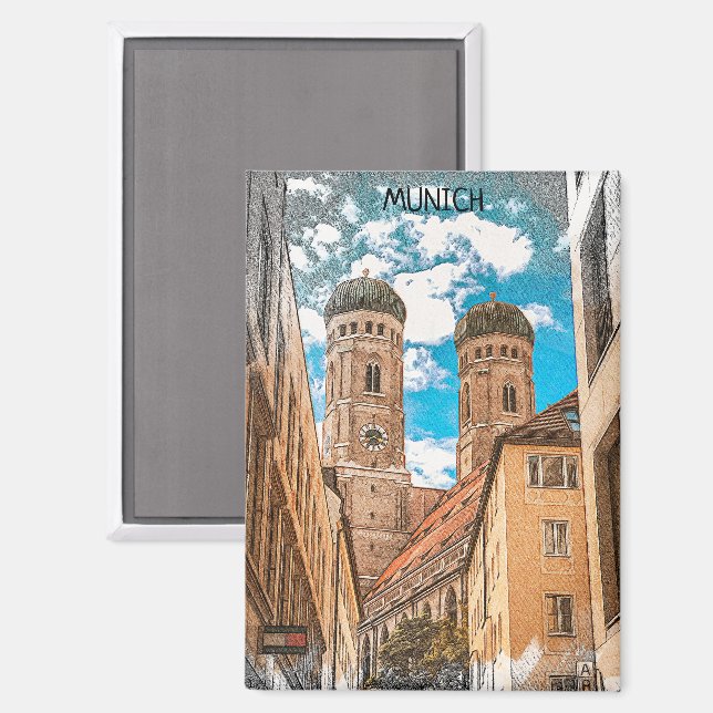 Aimant Munich coloré Allemagne Frauenkirche (Recto/Verso)