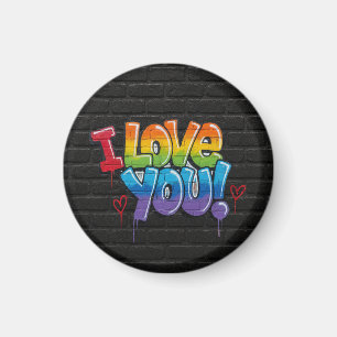Aimant Mur de briques noir avec graffiti « Je t'aime ! »