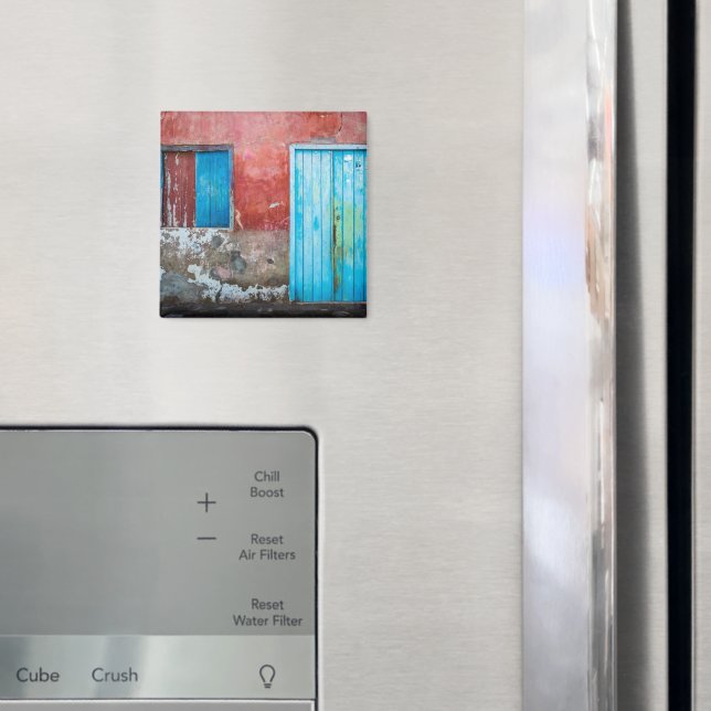 Aimant Mur, porte et fenêtre rouge, bleu et gris (In situ (réfrigérateur))