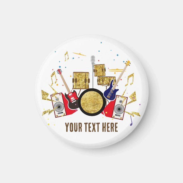 Aimant musique partie guitare batterie ensemble musical (Devant)