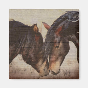 Aimant Mustang Cheval en bois Grunge Look