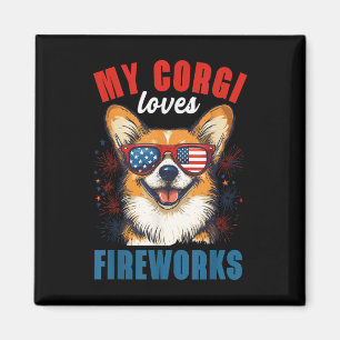 Aimant My Corgi aime les feux d'artifice 4 juillet chien
